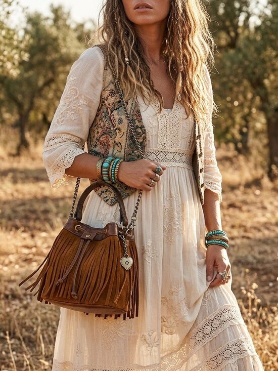 Patricia Nash Handbags - Patricia Nash Mini Elisa Chain Crossbody with Heart Charm - Suede Leather Fringe